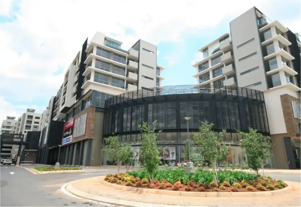 Exterior view of the modern Bedford Centre in Bedfordview, a prime location for our all-inclusive team building packages.