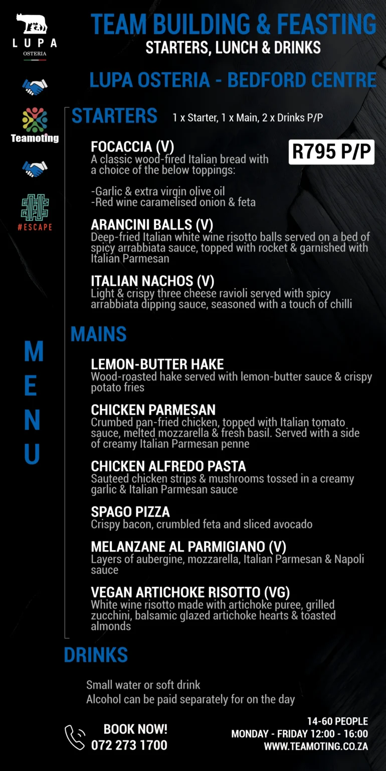 Lupa Osteria restaurant entrance at Bedford Centre, a venue for team building with Teamoting